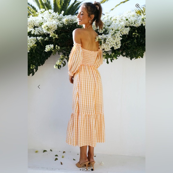Hello Molly Gingham Long Sleeve Dress in Peach - Picture 2 of 5